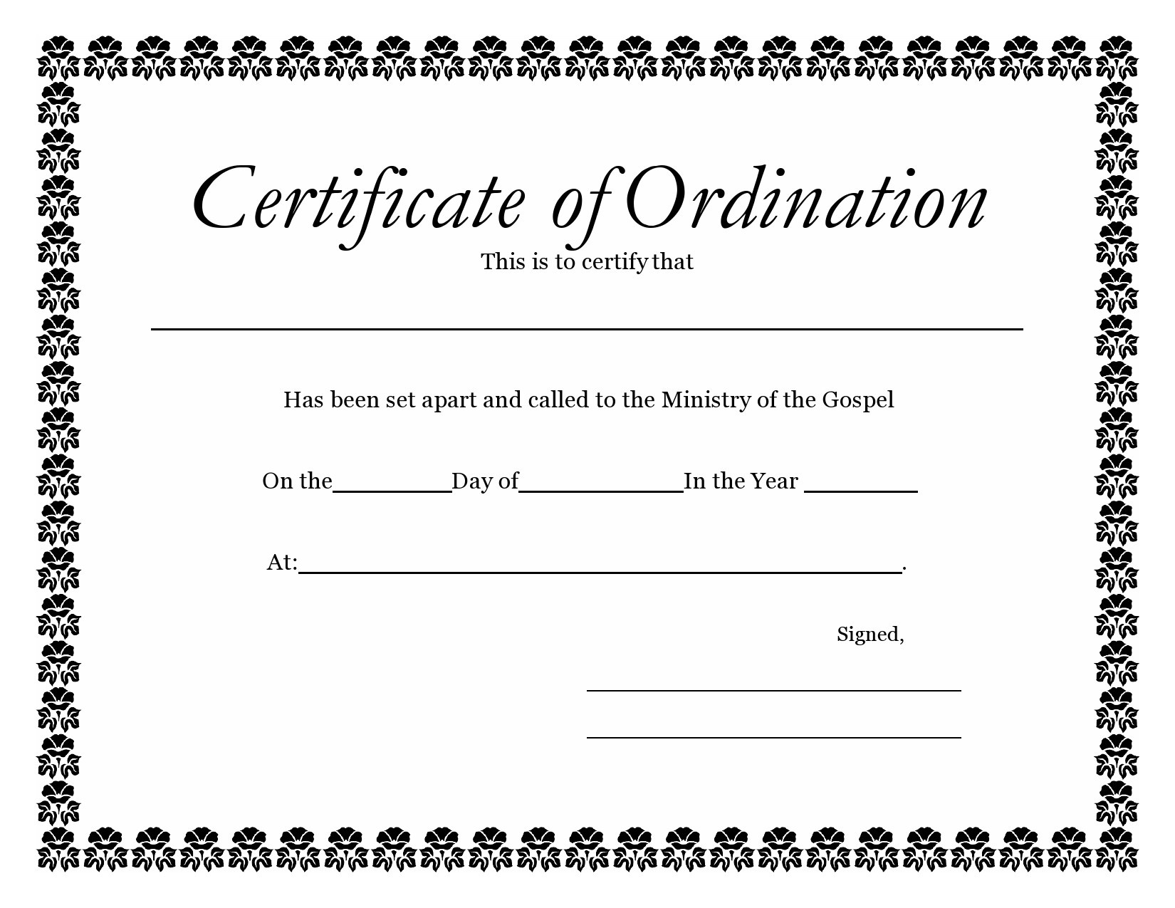 38 Ordination Certificate Templates (Free Printables) throughout Free Printable Ordination Certificate