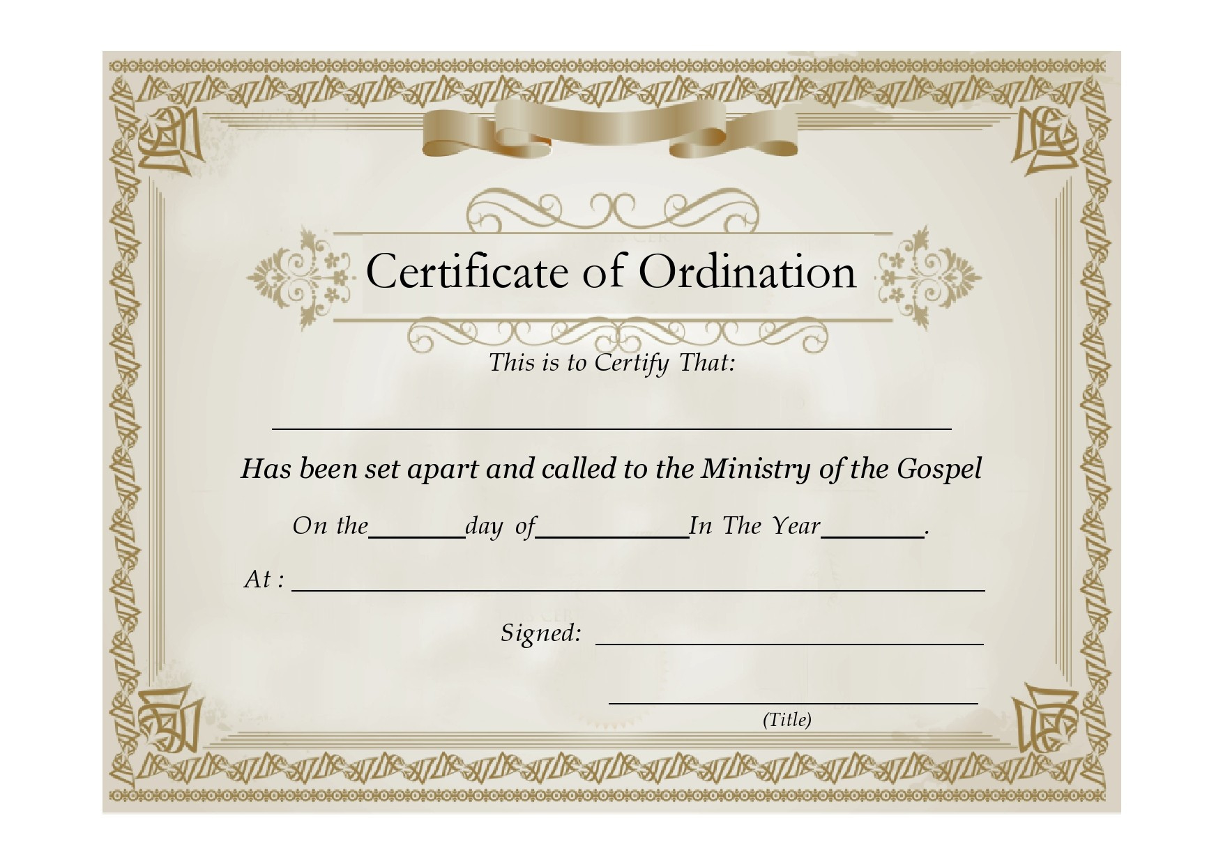38 Ordination Certificate Templates (Free Printables) within Free Printable Ordination Certificate