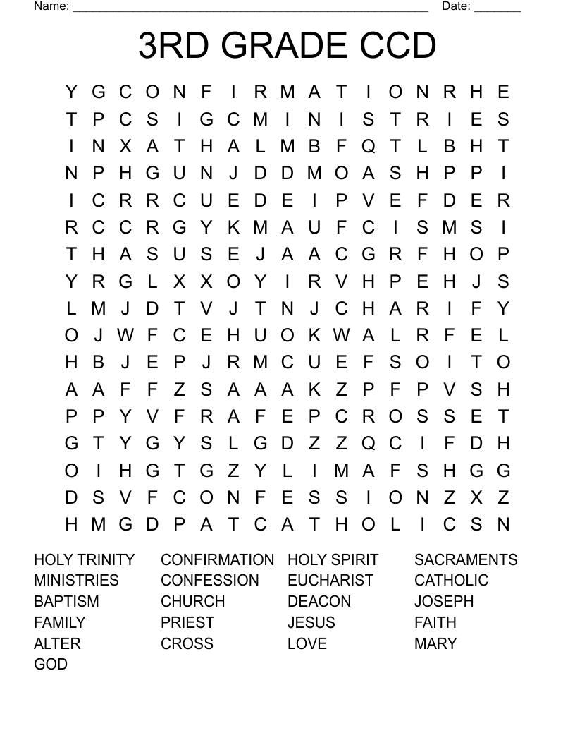 3Rd Grade Ccd Word Search - Wordmint within Free Printable Word Searches For Third Graders