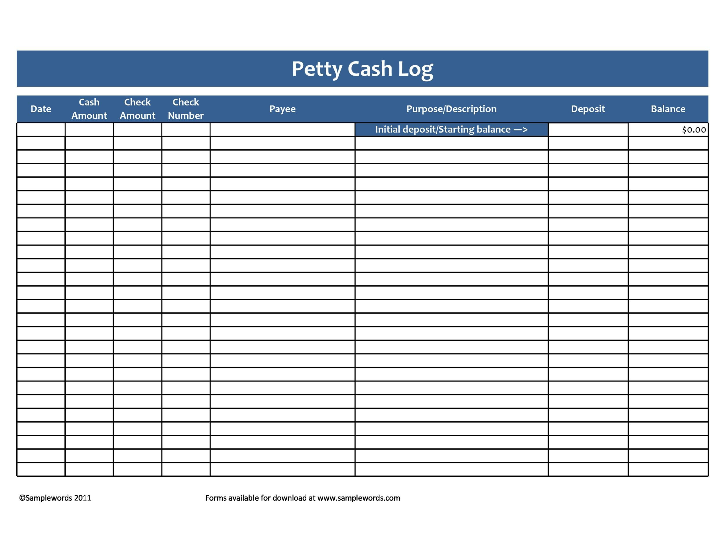 40 Petty Cash Log Templates &amp; Forms [Excel, Pdf, Word] ᐅ Templatelab with regard to Petty Cash Log Template Free Download