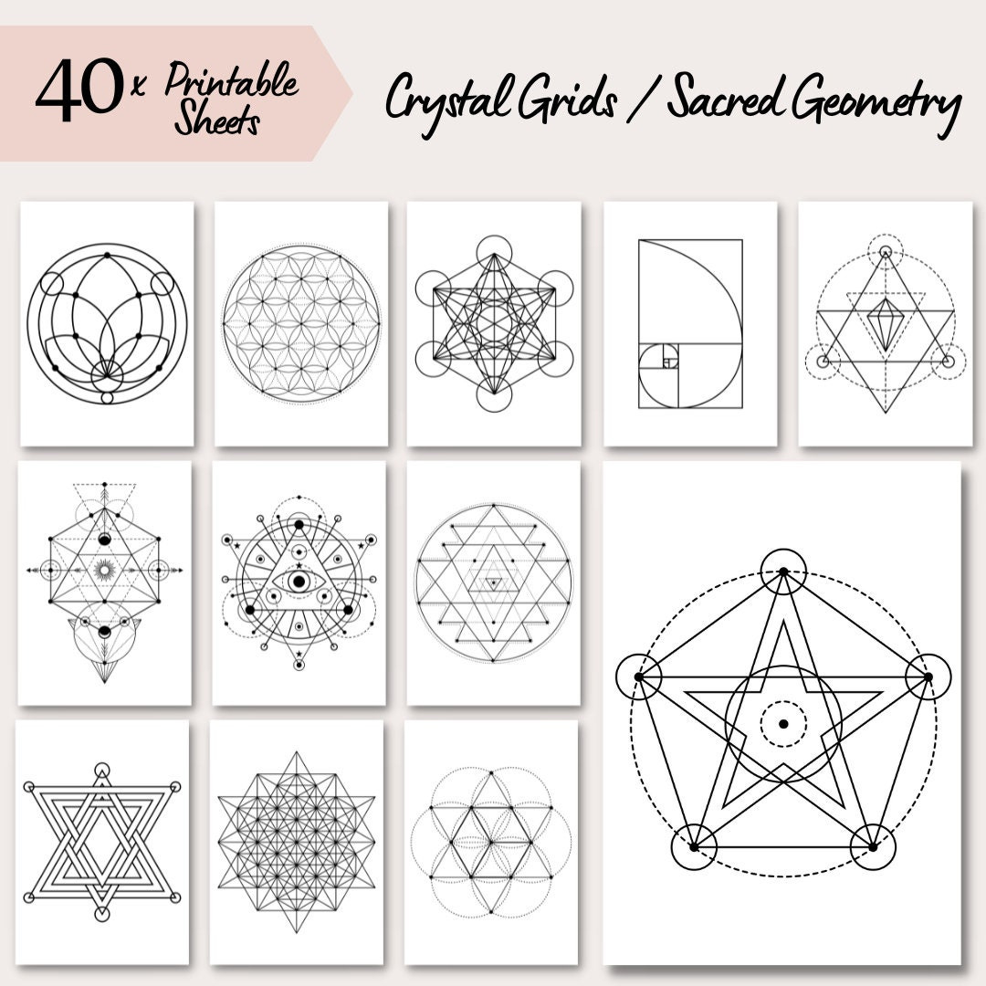 40 Printable Crystal Grids, Black And Plain White Background within Printable Sacred Geometry Patterns