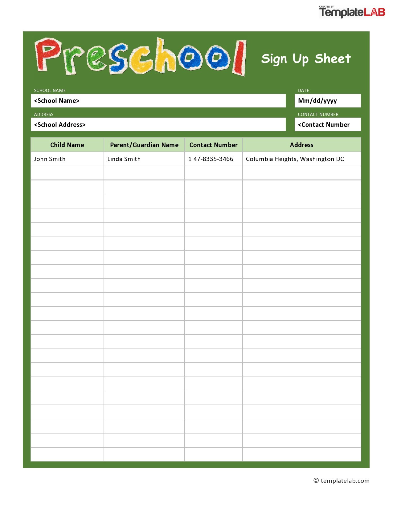 40 Sign Up Sheet / Sign In Sheet Templates (Word &amp;amp; Excel) intended for Free Printable Sign in Sheets For Preschool