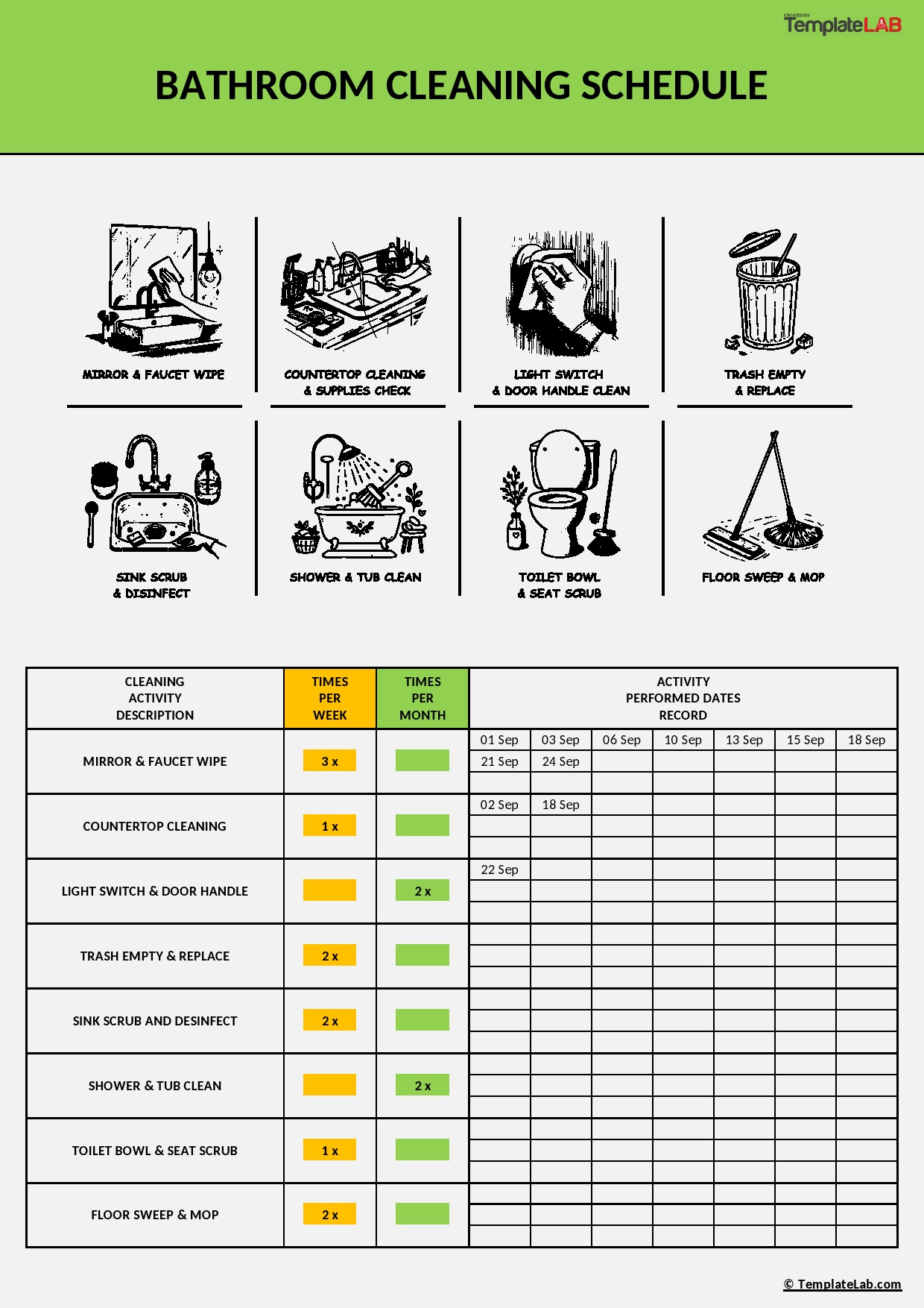 42 Printable Bathroom Cleaning Checklists [Word, Pdf, Excel] with regard to Toilet Cleaning Checklist Template Free
