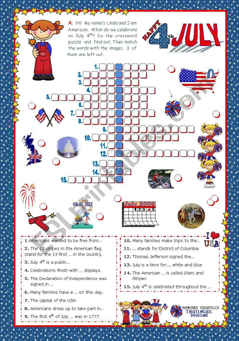 4Th Of July - Happy Birthday America! - Crossword Puzzle For in Free Printable 4Th Of July Crossword Puzzles