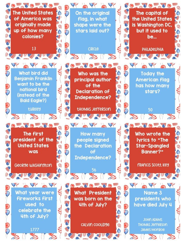 4Th Of July Trivia Cards For Kids: Free Printable Trivia Questions intended for Free Printable Trivia Cards