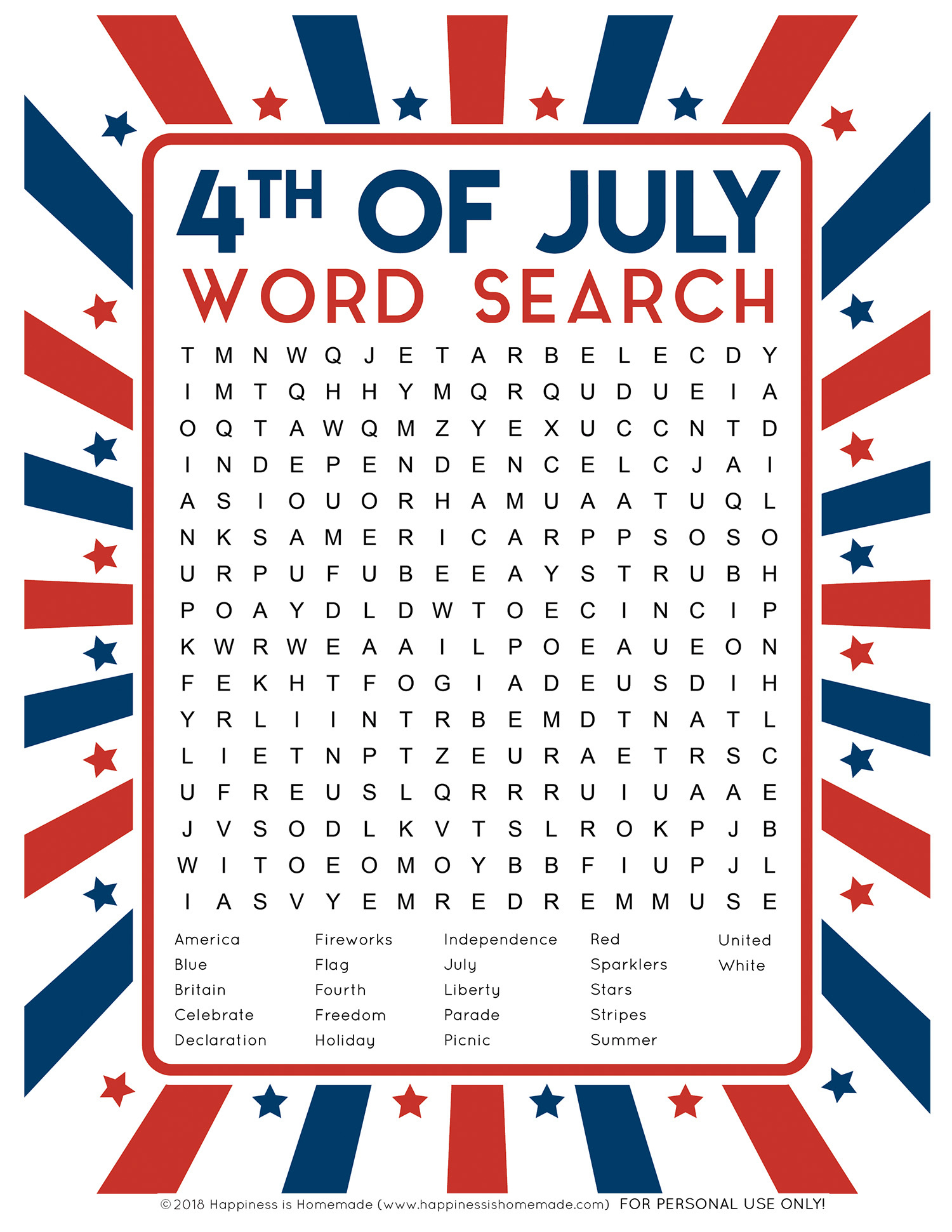 4Th Of July Word Search: Free Printable - Happiness Is Homemade intended for Free Printable 4Th Of July Puzzles