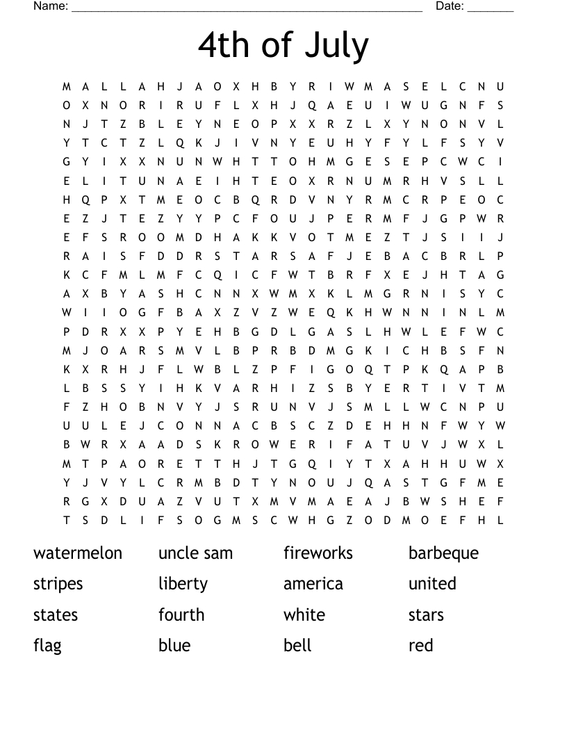 4Th Of July Word Search - Wordmint regarding Free Printable 4Th Of July Puzzles