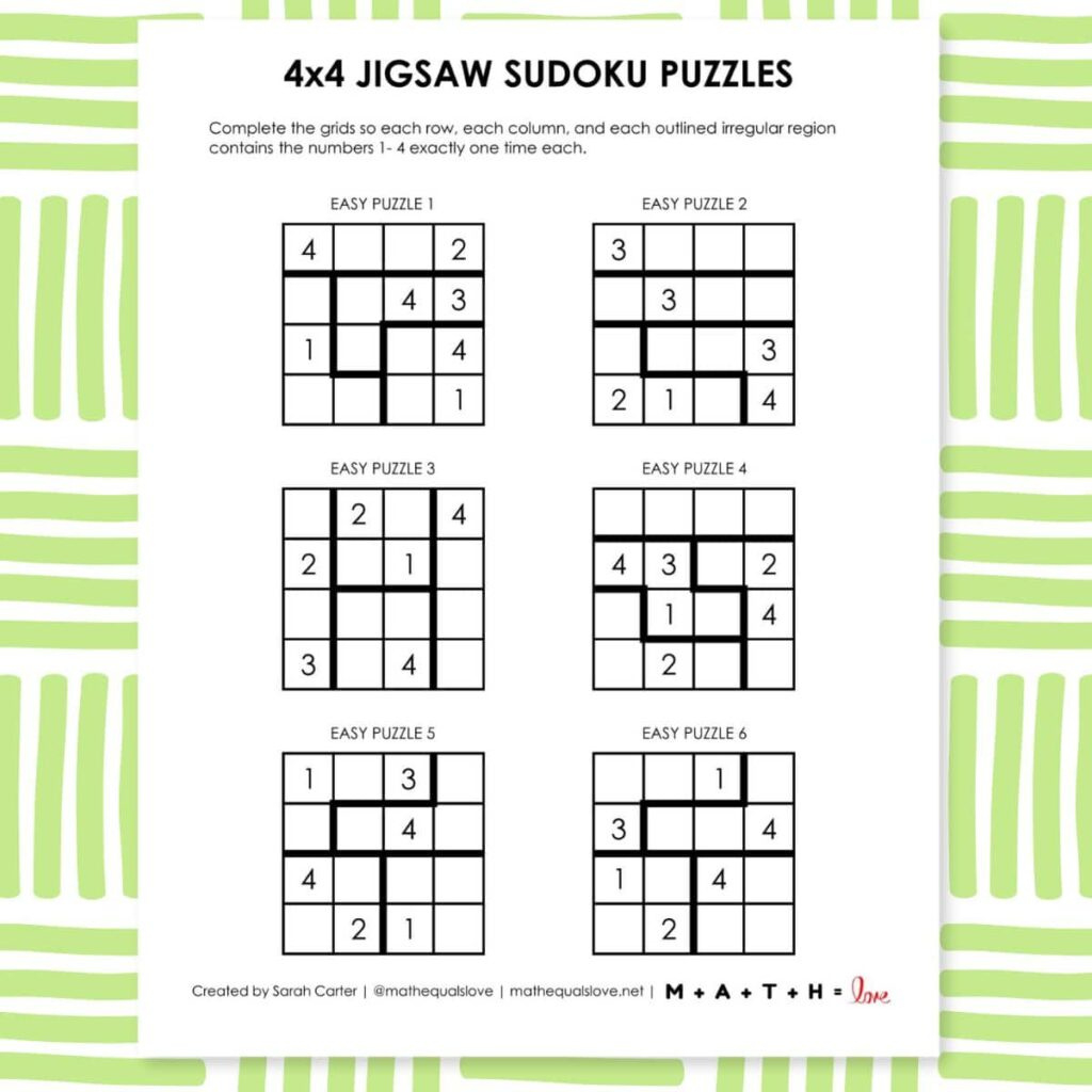 4X4 Jigsaw Sudoku Puzzles | Math = Love inside Free Printable Jigsaw Sudoku