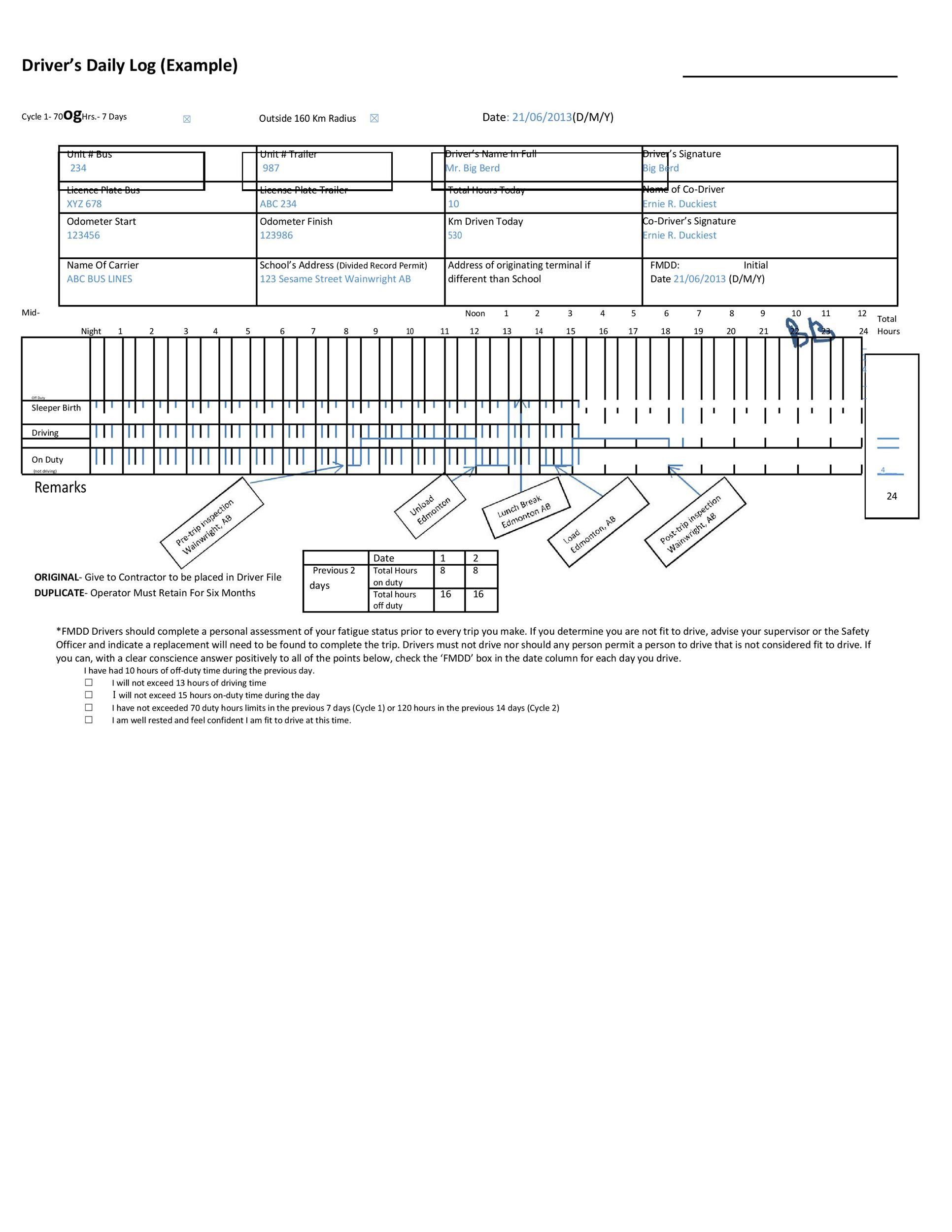 50 Printable Driver&amp;#039;S Daily Log Books [Templates &amp;amp; Examples] intended for Free Printable Driver Log Book