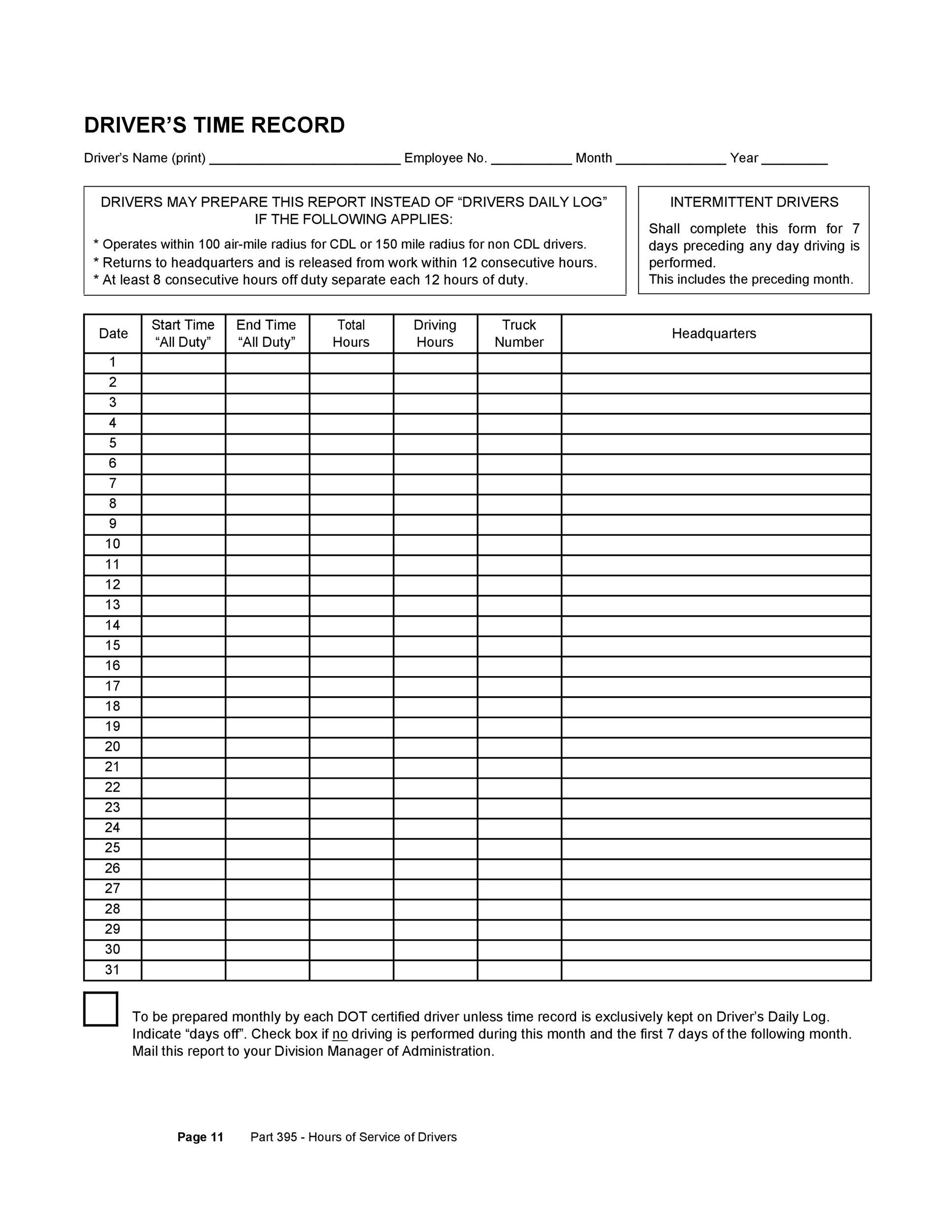 50 Printable Driver'S Daily Log Books [Templates &amp; Examples] with Free Printable Driver Log Book