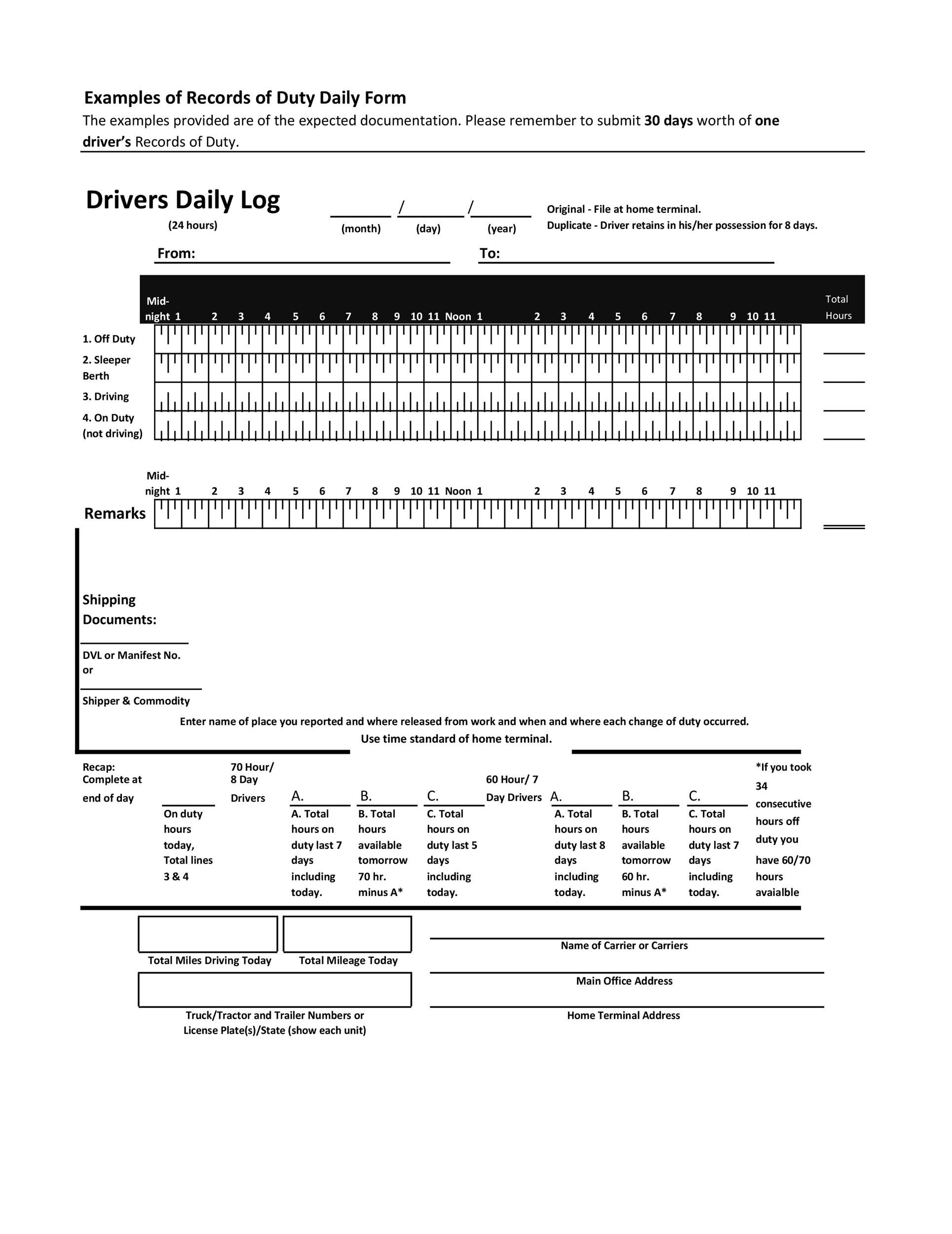 50 Printable Driver&amp;#039;S Daily Log Books [Templates &amp;amp; Examples] with regard to Free Printable Driver Log Book