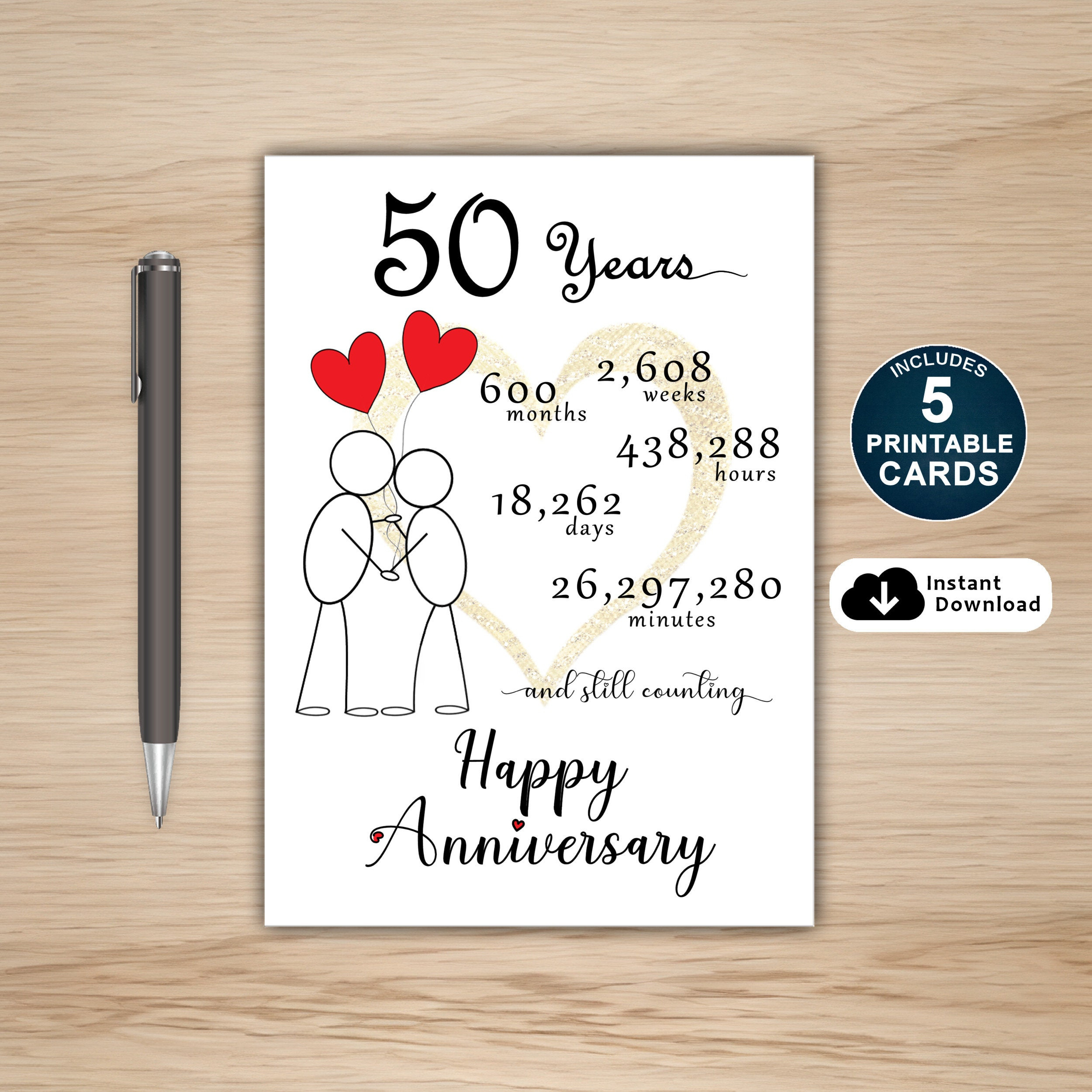50Th Anniversary Card, Printable 50Th Anniversary Card, 50 Year inside Free Printable 50Th Anniversary Cards