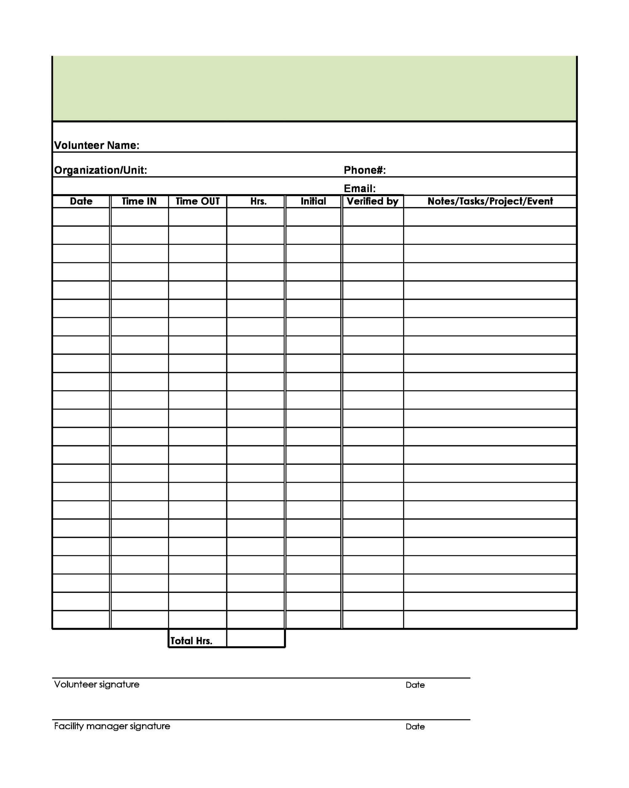 56 Blank Volunteer Hours Log Templates (Excel &amp;amp; Word) for Free Volunteer Hours Tracking Template
