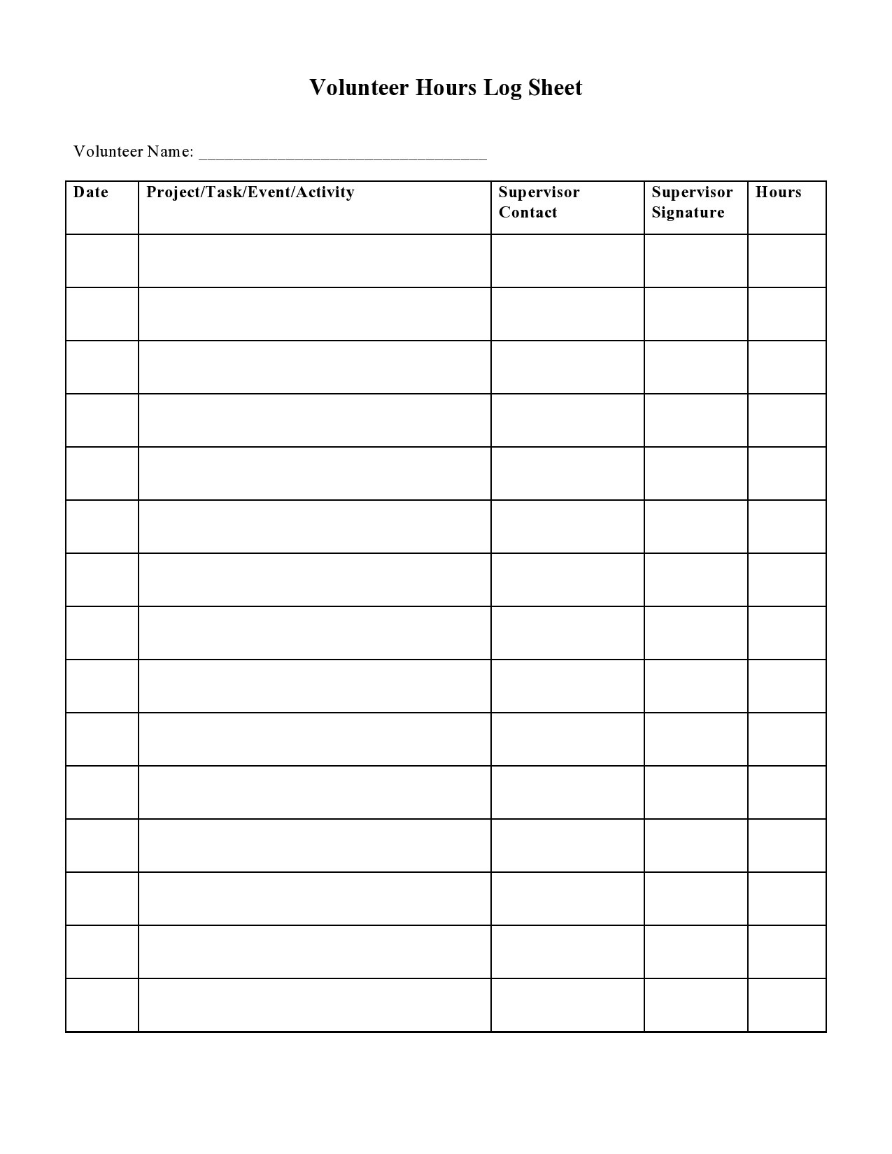 56 Blank Volunteer Hours Log Templates (Excel &amp;amp; Word) intended for Free Volunteer Hours Tracking Template