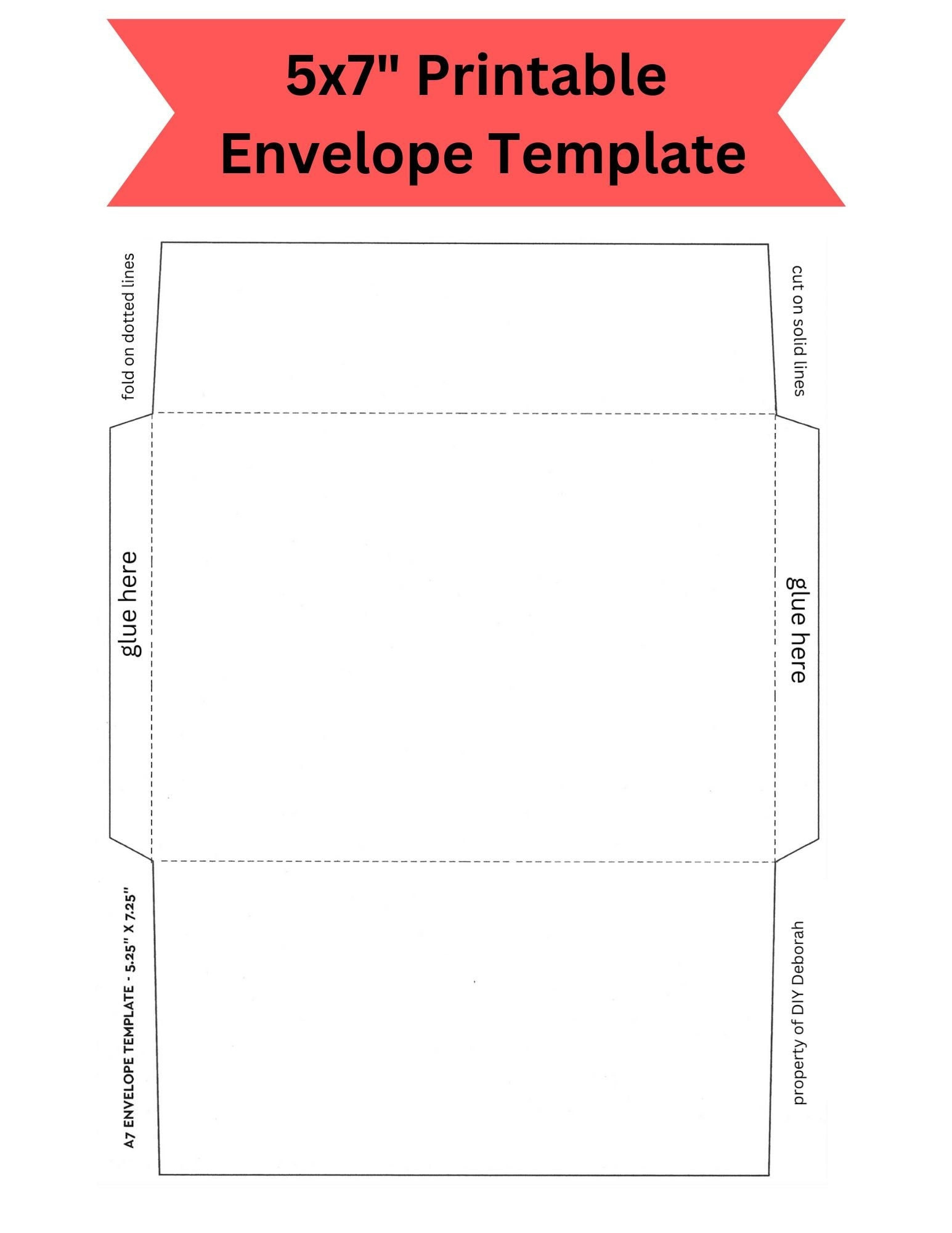 5X7&amp;quot; Printable Foldable Envelope Template, Instant Digital intended for Free Printable 5x7 Envelope Template