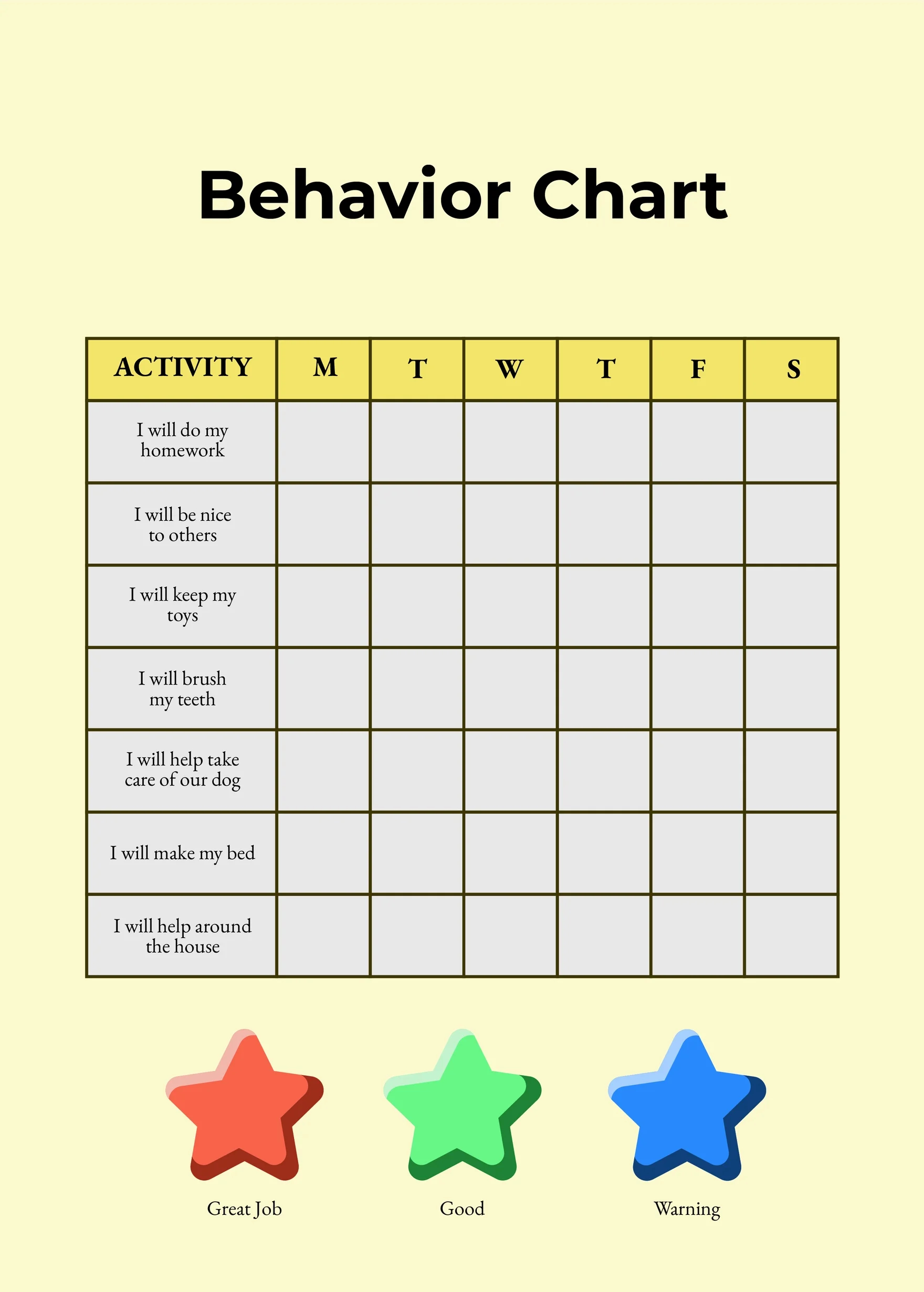 6+ Behavior Chart Templates - Pdf, Doc intended for Free Printable Behaviour Charts For Home