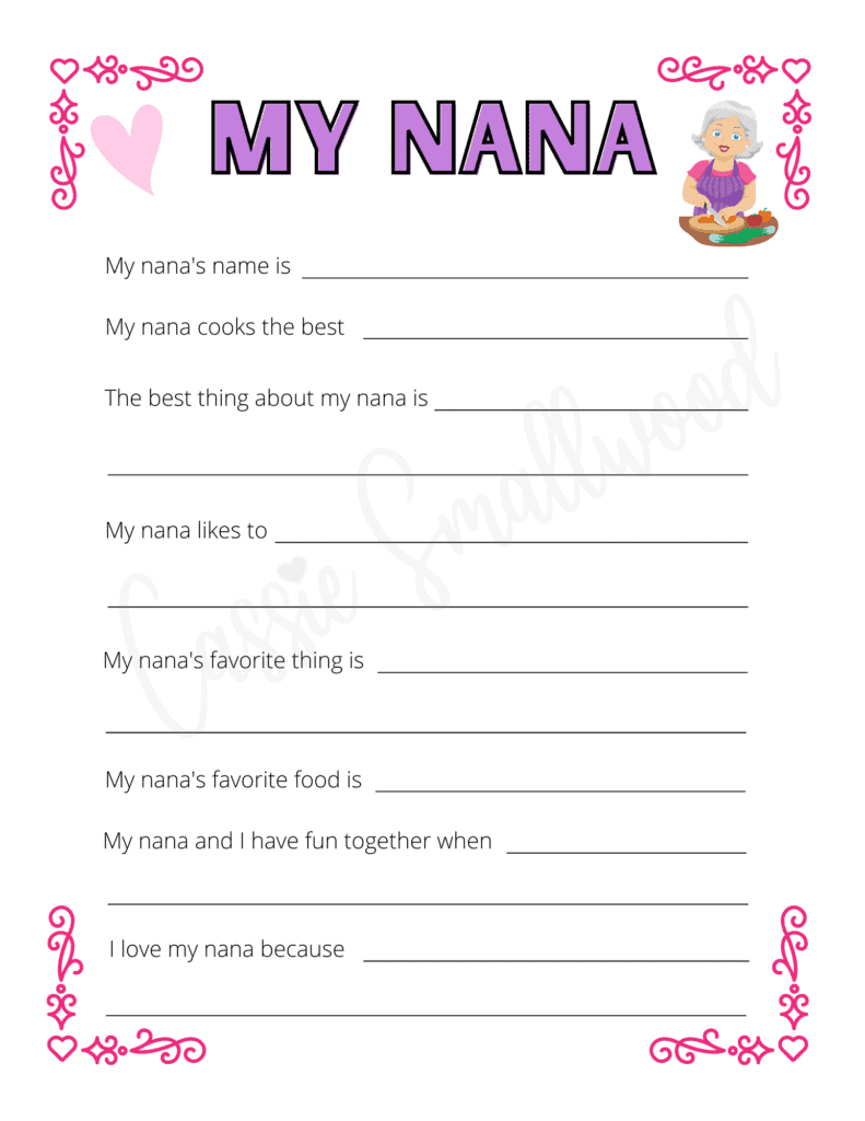 6 Cute Mother&amp;#039;S Day Questionnaires (Free Printables) - Cassie intended for All About My Nana Free Printable
