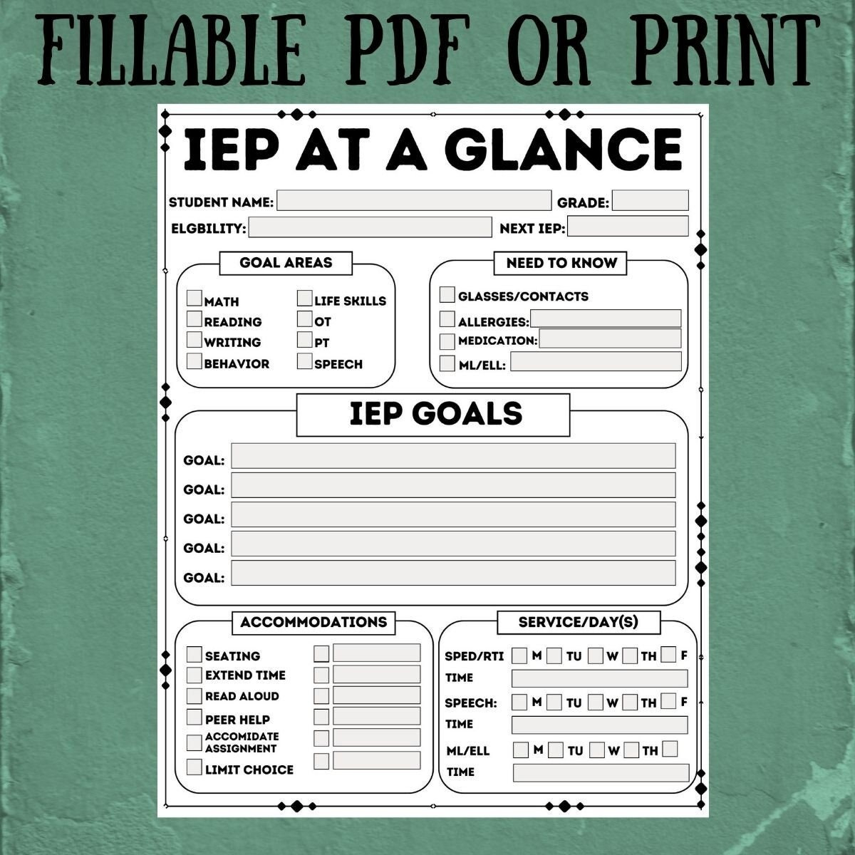 6 Fillable Pdf Iep Data At A Glance, Printable, Edit, Teacher with Free Printable Iep at a Glance Template