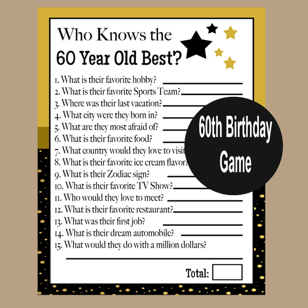 60Th Birthday Game, 60Th Birthday Party, 1965 Party Game, 60Th Birthday Trivia, Who Knows The 60 Year Old Best Game?, Instant Download - Etsy intended for 60Th Birthday Games Free Printable