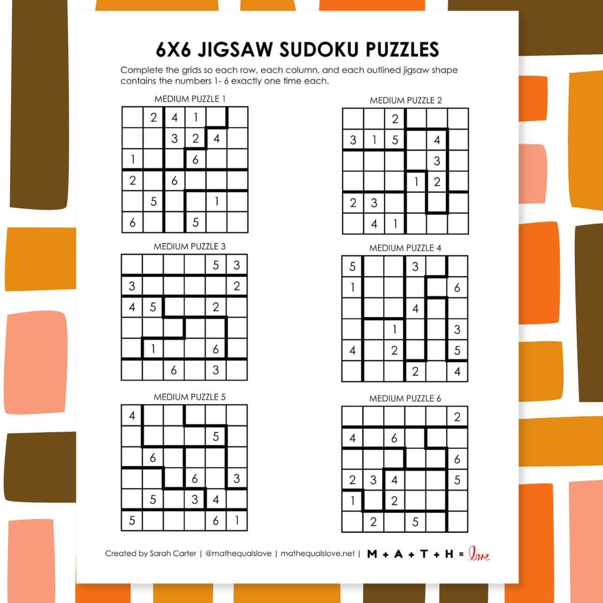6X6 Jigsaw Sudoku Puzzles (Free Printable Pdf) with regard to Free Printable Jigsaw Sudoku