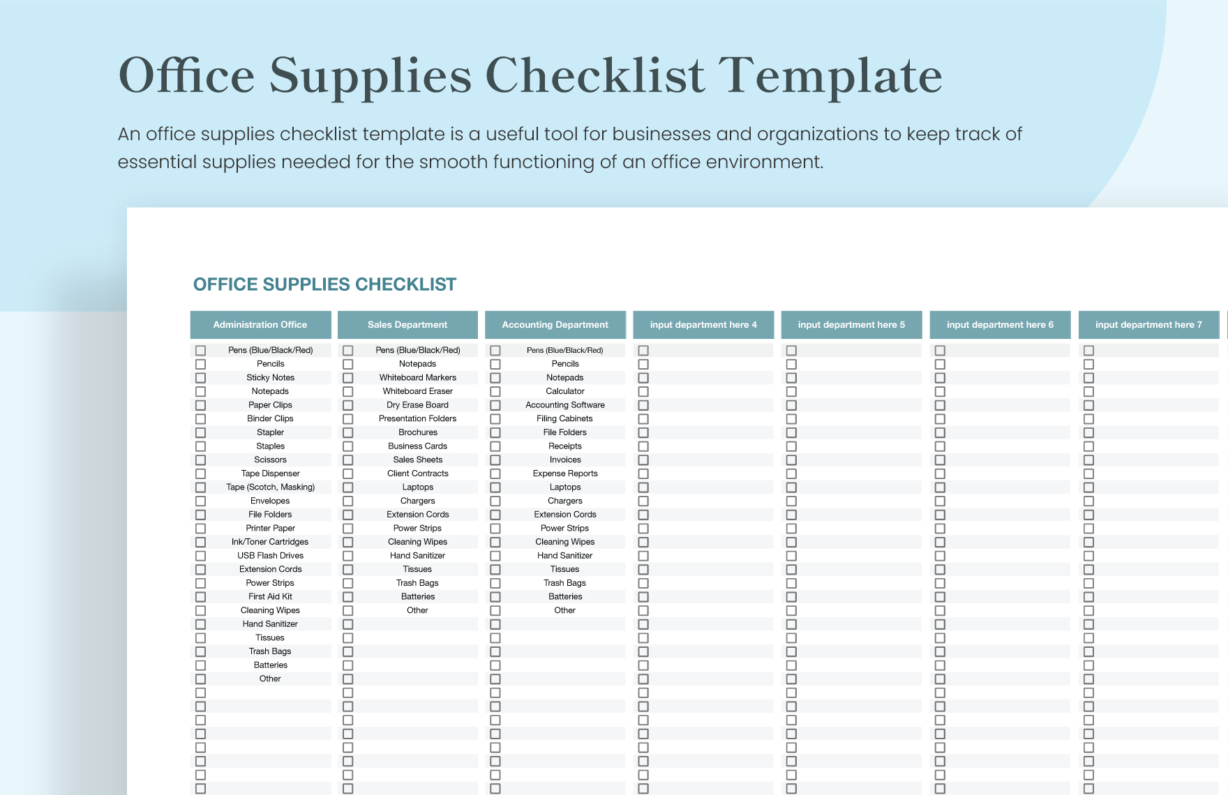 7+ Office Supply Checklist Templates In Pdf | Word in Free Office Supply List Template
