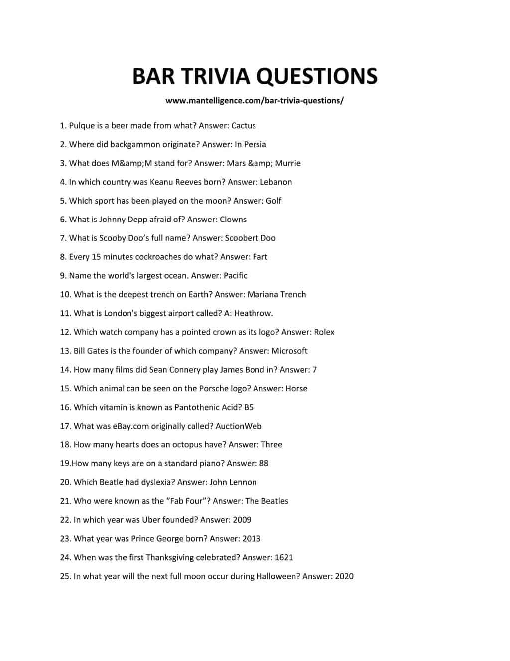 70 Free Printable Trivia Quizzes With Answers - Worksheets Library inside Free Printable Pub Quiz Questions And Answers