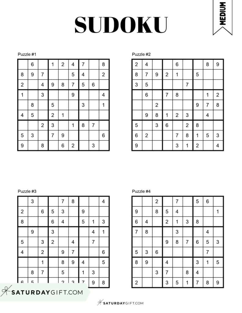 72 Free Printable Sudoku Puzzles | Saturdaygift intended for Free Printable Sudoku Medium