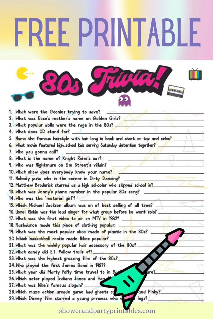 80S Trivia Questions And Answers Printable (Free!) regarding Free Printable Trivia Questions and Answers