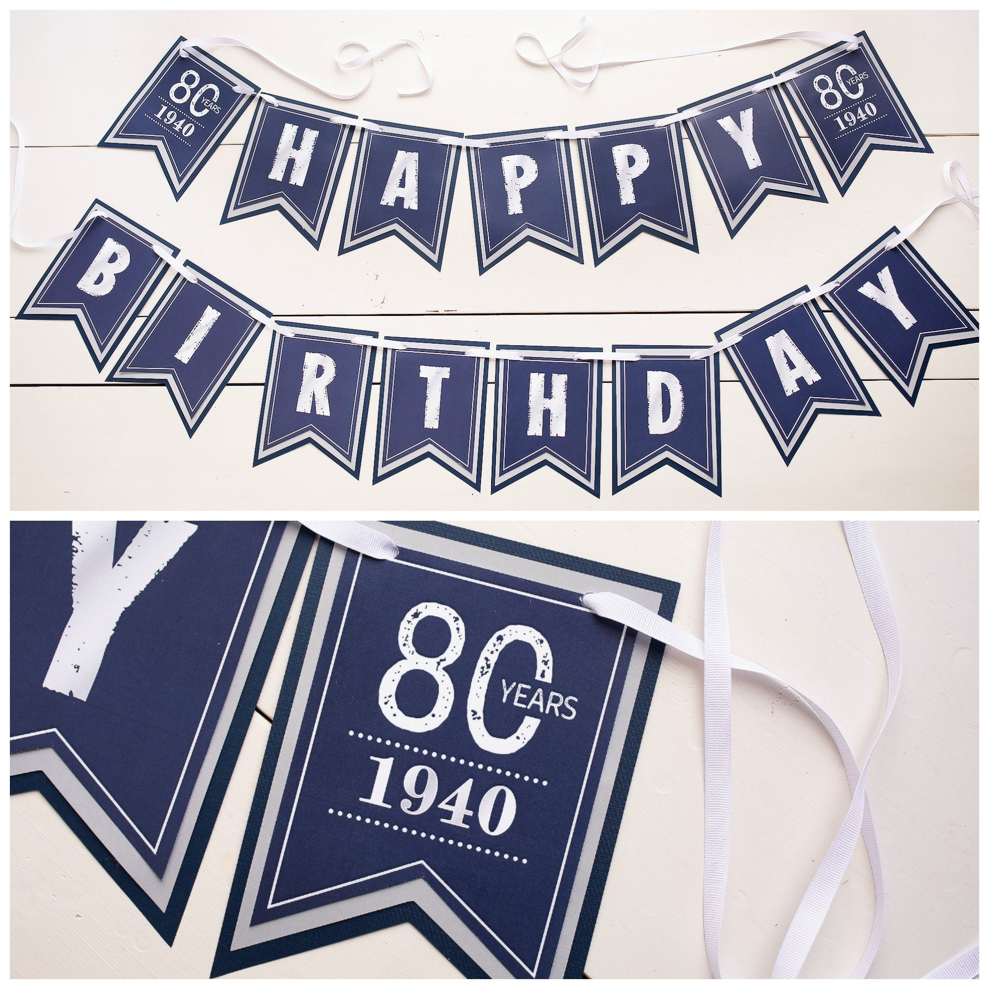80Th Birthday Banner, 80Th Birthday Party Decorations, Navy Blue within Free Printable 80Th Birthday Banners