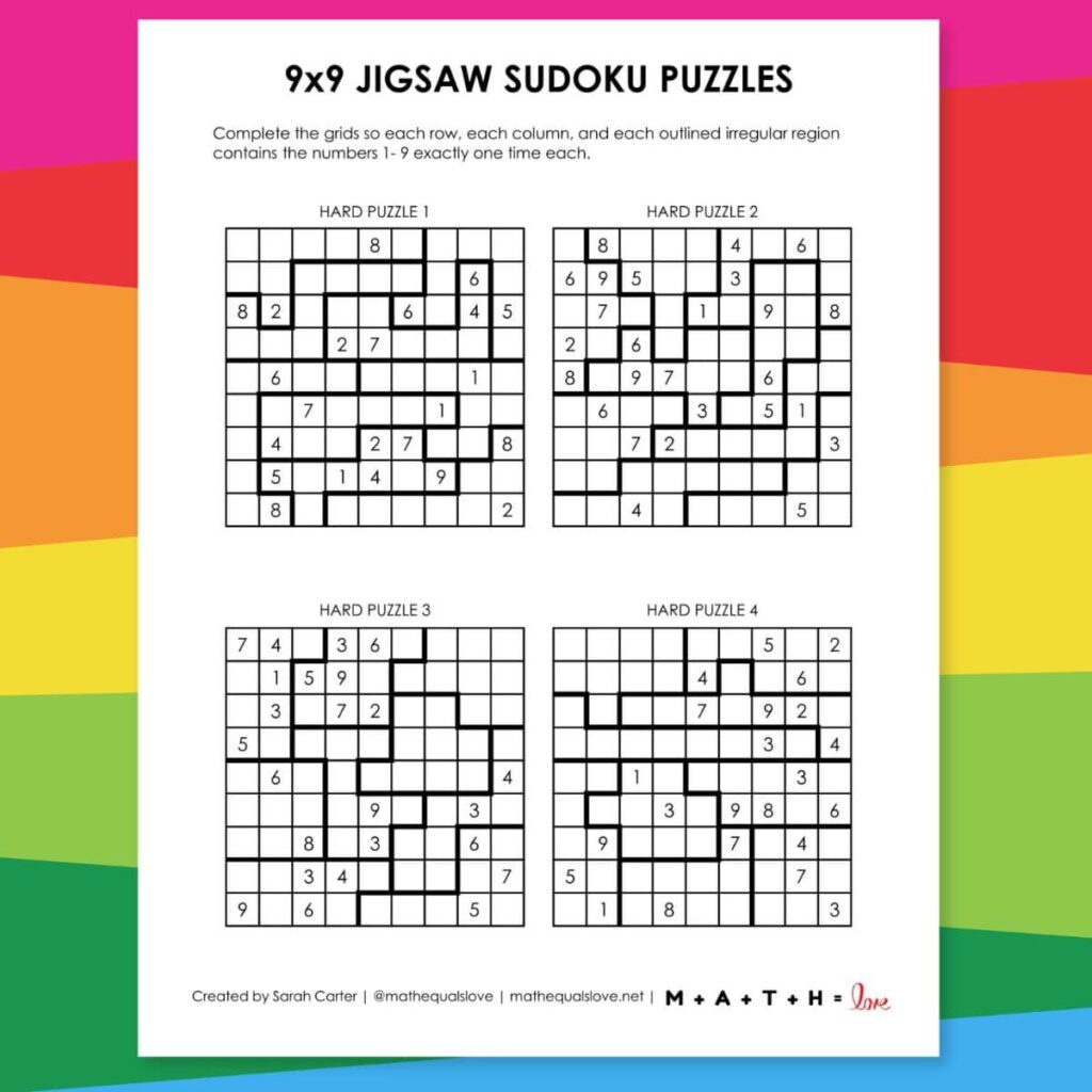 9X9 Jigsaw Sudoku Puzzles | Math = Love throughout Free Printable Jigsaw Sudoku