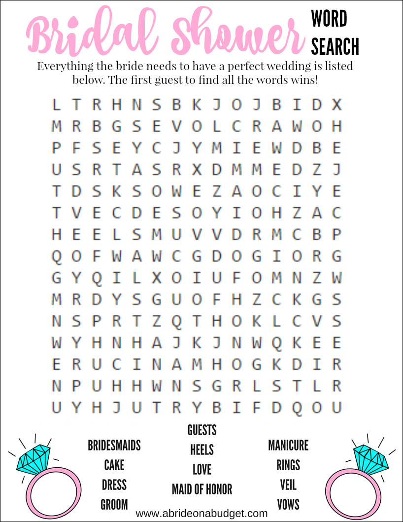 A Bride On A Budget: Bridal Shower Word Search Game (Free Printable) within Pdf Free Printable Bridal Shower Games