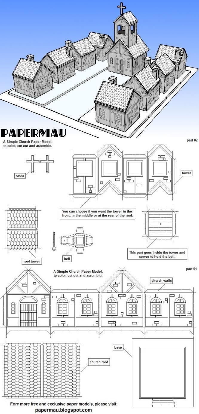 A Simple Church Paper Model To Print, Color, Cut And Assemble intended for Free Printable Paper Church Template