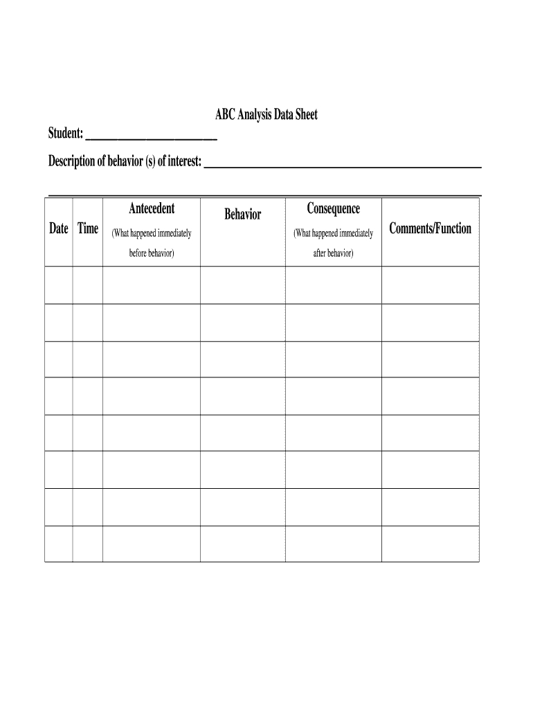 Abc Analysis Data Sheet Form - Fill Online, Printable, Fillable in Free Printable ABC Data Sheet