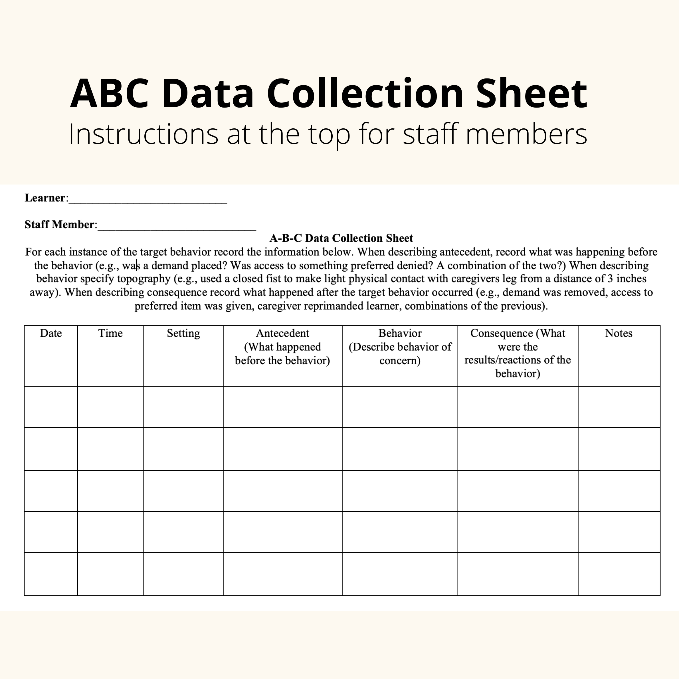 Abc Data Collection Sheet intended for Free Printable Abc Data Sheet