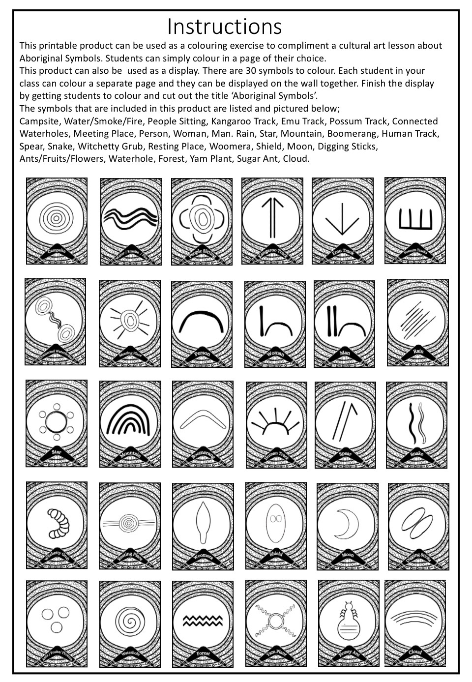 Aboriginal Symbols Colouring Art Display Aboriginal Symbols with Free Printable Aboriginal Symbols