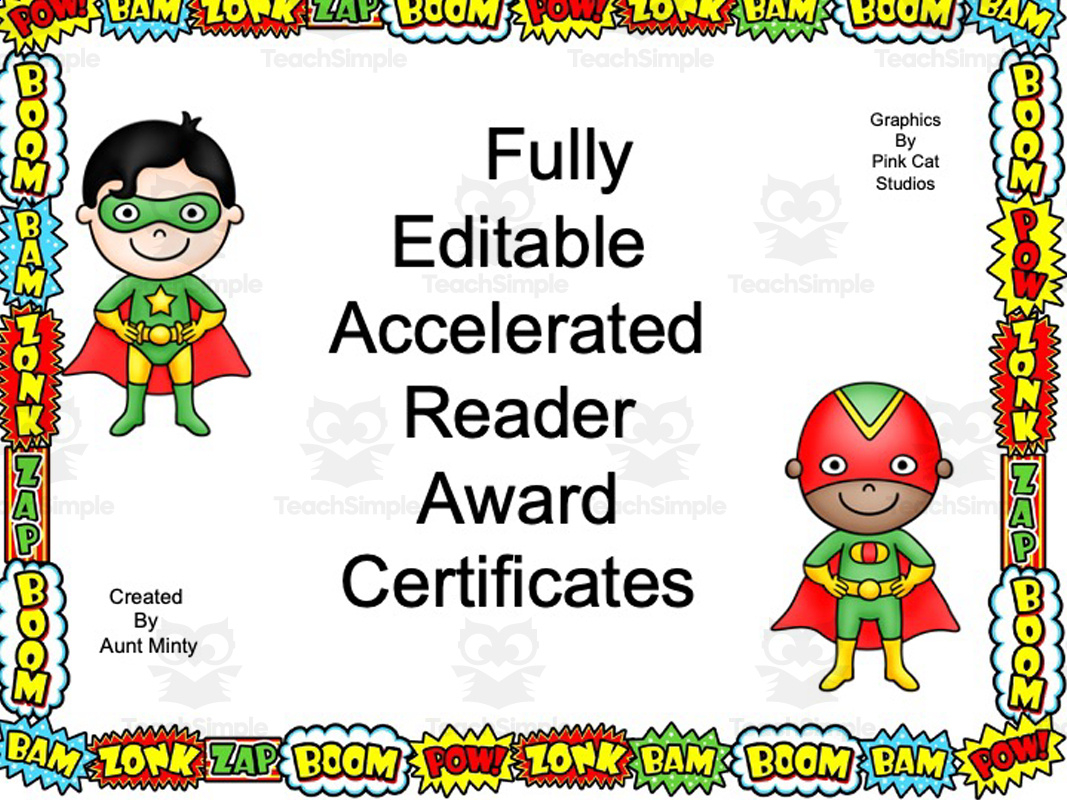 Accelerated Reader Award Certificates | Super Hero Theme | Editable Awards within Free Printable Accelerated Reader Certificates