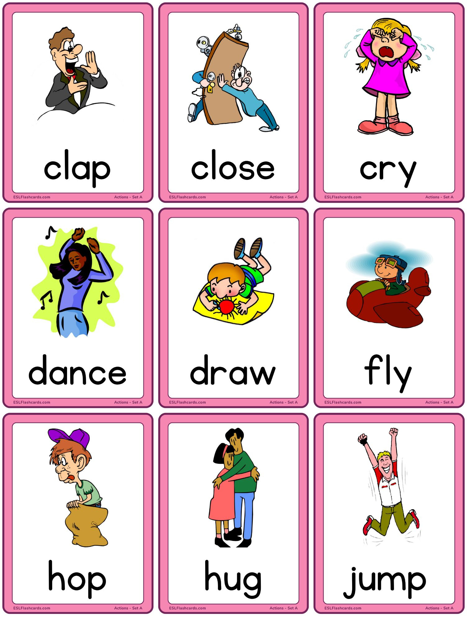 Action Flashcards – Set A – Esl Flashcards with regard to Free Printable Esl Flashcards For Adults