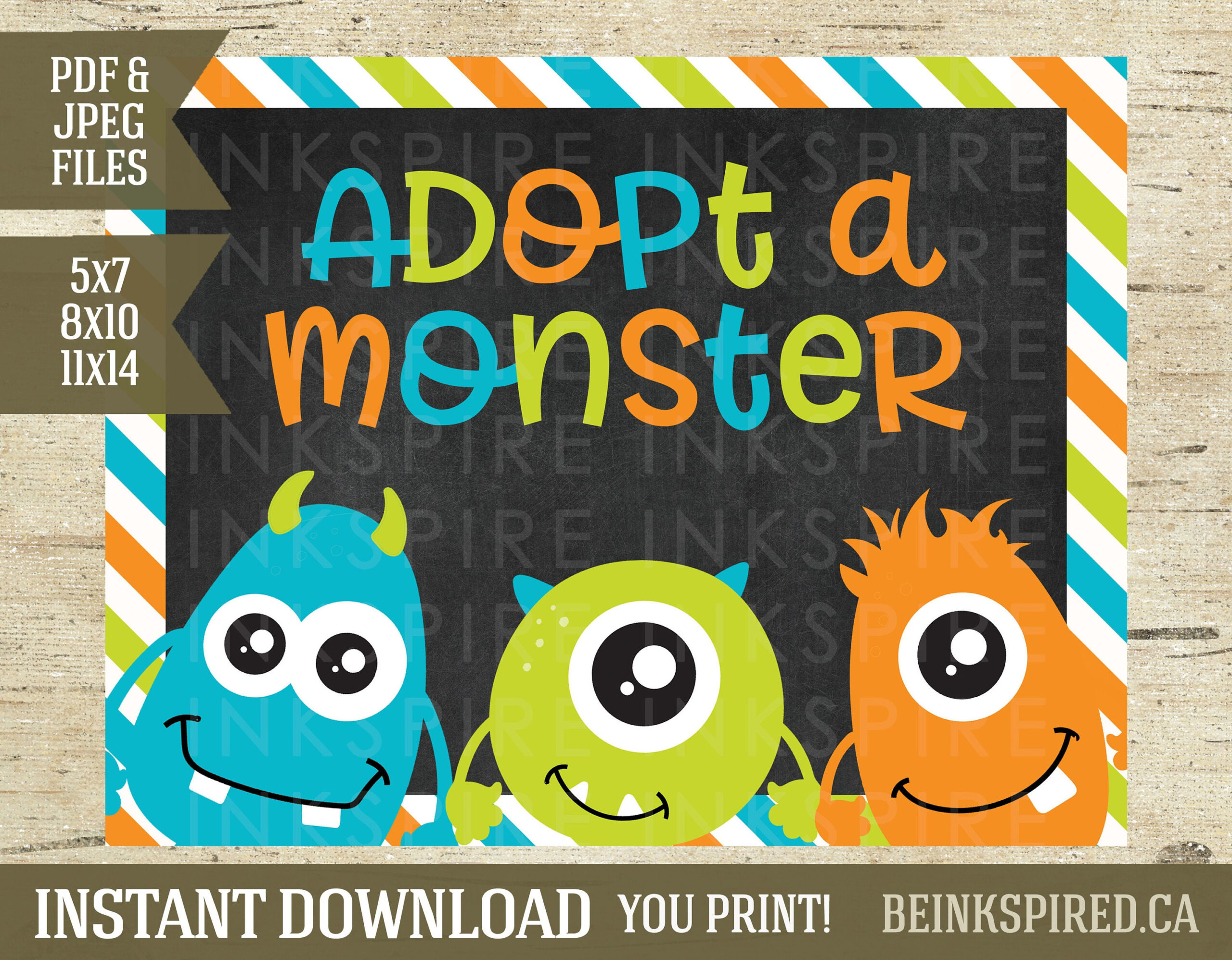 Adopt A Monster Sign - Instant Download - Printable Birthday Party regarding Adopt a Monster Free Printable