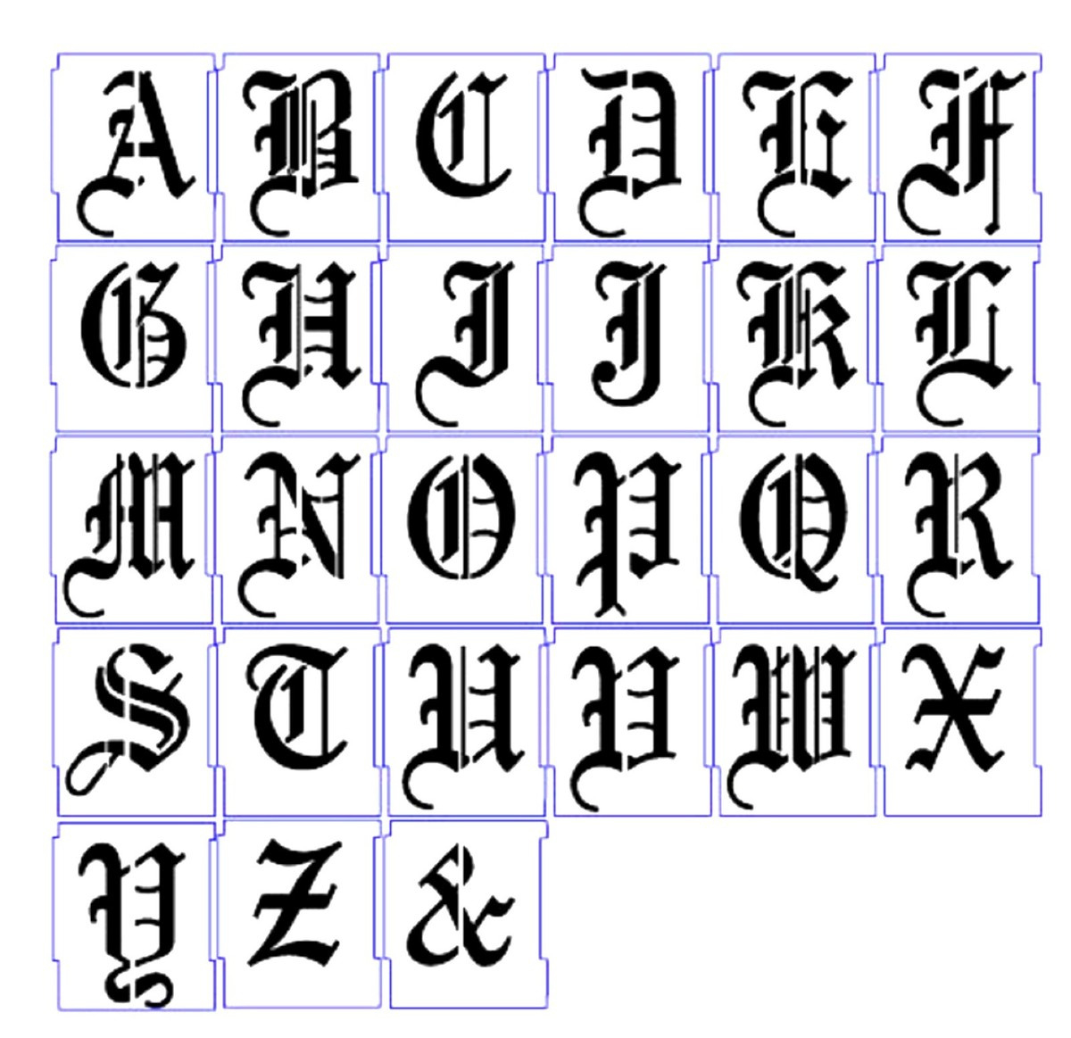 Alphabet Letter Stencils Set A-Z Old English Gothic Calligraphy Style 15Mm-100Mm with Printable Old English Stencils