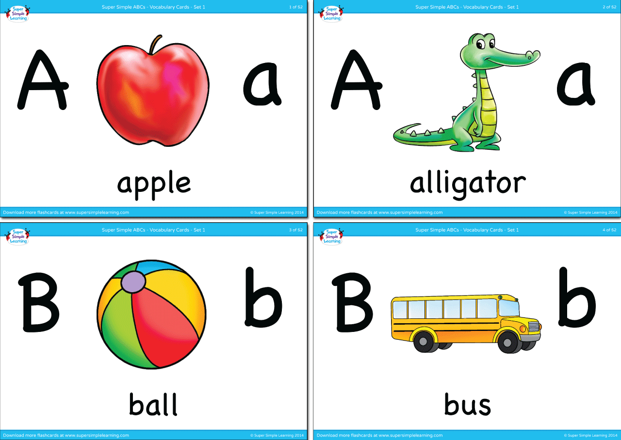 Alphabet Vocabulary Flashcards - Set 1 - Super Simple throughout Phonics Flashcards Free Printable