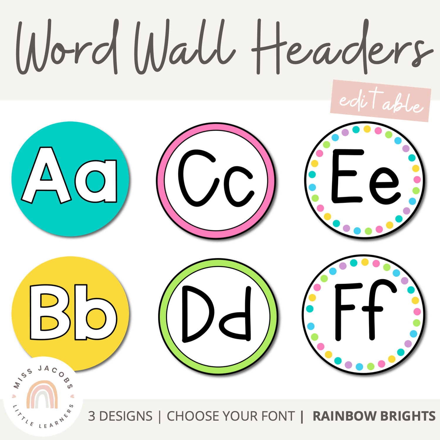 Alphabet Word Wall Headers | Rainbow Classroom Decor - Miss Jacobs pertaining to Free Printable Word Wall Letters