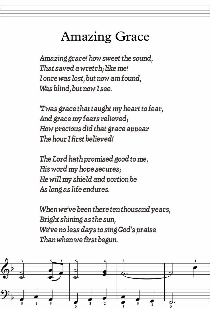 Amazing Grace Lyrics - 5 Free Pdf Printables | Printablee intended for Free Printable Lyrics To Amazing Grace