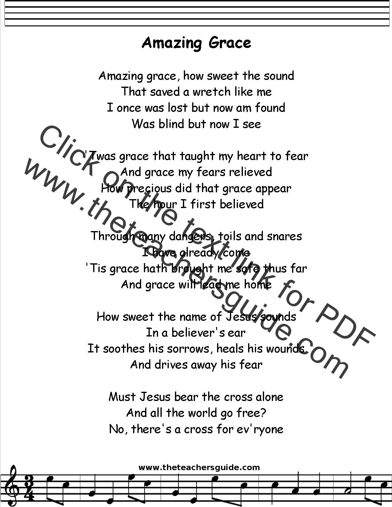 Amazing Grace Lyrics, Printout, Midi, And Video throughout Free Printable Lyrics to Amazing Grace