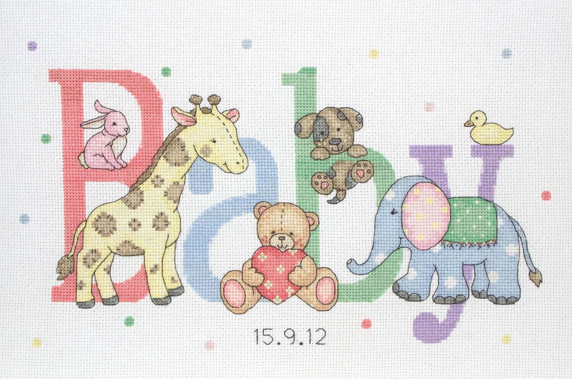 Animals Birth Sampler Cross Stitch Kit For Newborn Babiesanchor for Free Printable Birth Sampler Cross Stitch Patterns