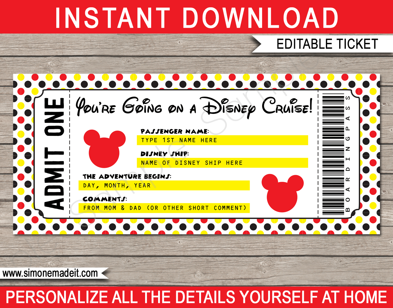 Any Occasion Disney Cruise Ticket - Polka Dot throughout Free Disney Cruise Printables