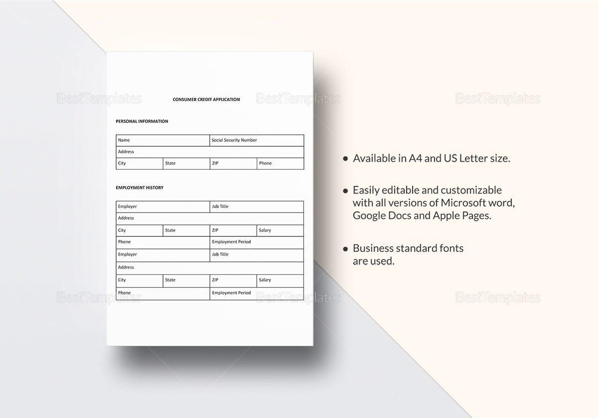 Application Of Consumer Credit Template In Word, Google Docs in Free Standard Credit Application Template