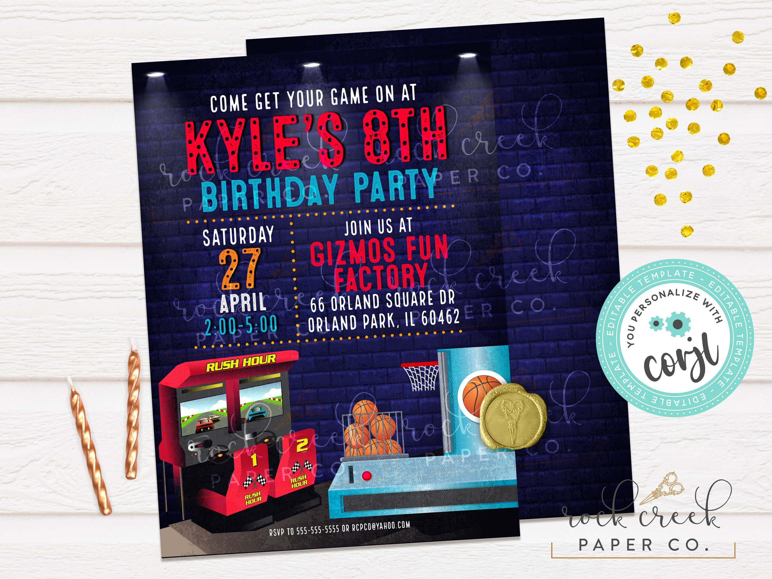 Arcade Birthday Invitation, Video Games, Gaming Party, Pinball with regard to Dave And Busters Free Printable Invitations