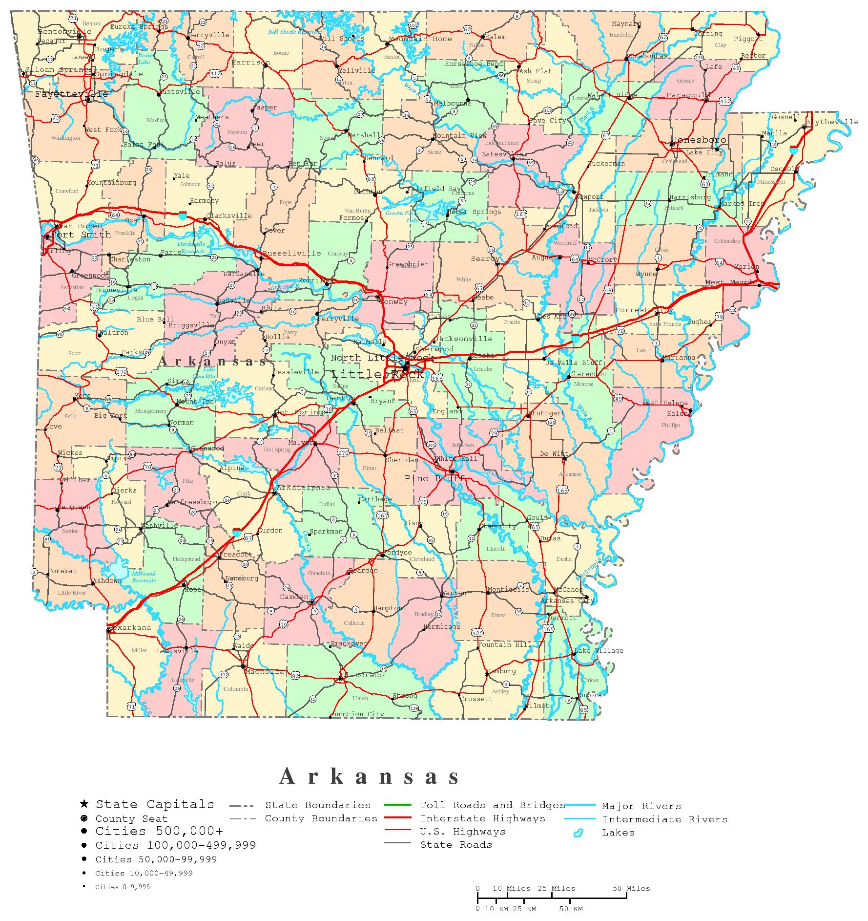 Arkansas Printable Map inside Free Printable Arkansas Map