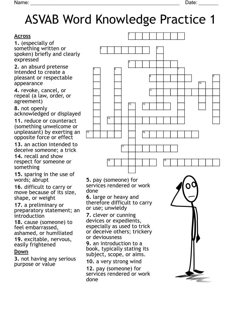 Asvab Word Knowledge Practice 1 Crossword - Wordmint for Free Printable Asvab Test