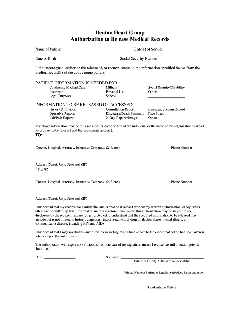 Authorization To Release Medical Records Form - Fill Online pertaining to Free General Release of Information Form Template Word
